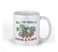 Super Lemon All You Need is Coffee and Plants Mug - Funny Skeleton Design - Cute Ceramic Coffee Cup for Plant Lovers and Coffee Enthusiasts - Unique Gift Idea, 11oz