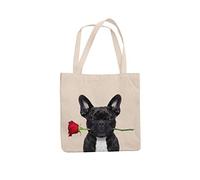 Super Lemon French Bulldog Rose In Mouth Tote Reuseable Shopping Bag Novelty Present Gift Printed Eco-Friendly Stylish Long Handled Tote Shoulder Bag, Great Gift Or Present for Any Dog Lover