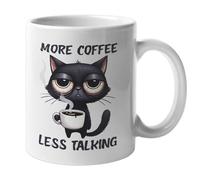 Super Lemon Funny Animal Coffee Mugs - 11oz Ceramic Cat Mug with 'More Coffee, Less Talking' Quote