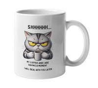 Super Lemon Funny Cat Coffee Mug Collection - 7 Hilarious Designs - Unique Gift for Cat Lovers (11oz, Shhhh, My Coffee and I are Having a Moment Together)