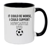 Super Lemon Funny Football Coffee Mug, Newcastle United Supporter Novelty Cup, Black and White, 11 oz