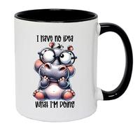 Super Lemon Funny Hippo Coffee Mug, White Ceramic with Black Interior, 325ml, 'I Have No Idea What I'm Doing' Design