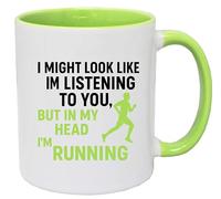 Super Lemon Funny Runner Coffee Mug, in My Head I'm Running Design, White and Lime Green