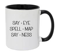 Super Lemon Funny Word Play Coffee Mug, White and Black Ceramic, 11oz, Say Eye Spell Map Say Ness Design