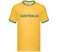 Super Lemon Unisex Yellow Ringer Lightweight Casual Tshirt with Green Australia Print and Trim (L)