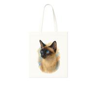 Super Lemon Watercolor Siamese Cat Design Tote Bag, White Polyester, Artistic Print Shopping Bag with Long Handles