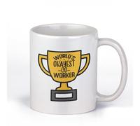 Super Lemon World's Okayest Co-Worker Mug - Funny Secret Santa Gift for Colleagues - White Ceramic Coffee Cup with Trophy Design - Office Humor Gag Gift for Workplace Fun, 11oz