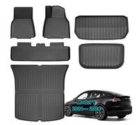 SUPER LINER Tesla Model Y Floor Mats 2025 2021-2024 | Custom Fit All-Weather 6-Piece Set TPE Material| Back Seat Protector, Cargo Liner, Trunk & Interior Accessories(Not Fit 7Seat & Juniper)