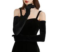 Super Long Opera Velvet Party Gloves 1920s Elbow Flapper Evening Banquet Gloves, Black 65cm, Long