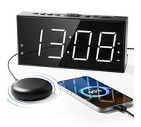 Super Loud Alarm Clock with Bed Shaker for Heavy Sleeper, Dual Vibrating Alarm Clock with USB Charger for Hearing-impaired Deaf, 7.5’’ Large Display with Dimmer, Snooze, 12/24H & Battery Backup