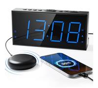 Super Loud Alarm Clock with Bed Shaker, Vibrating Alarm Clock for Heavy Sleepers Hearing Impaired Deaf Teens, Dual Clock with 7.5’’ Large Display, USB Charger, Dimmer, Snooze & Battery Backup