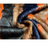 Super Luxury Faux Fur Fabric Material Long Ginger Navy Dark Brown Orange Stripe Sample