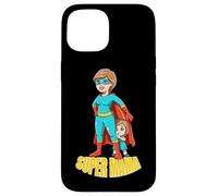 Super Mama Hero Mom With Child Cartoon Superhero Case for iPhone 15