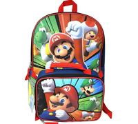 Super Mario 16 Inches Large Backpack With Lunch Bag Set | 16in Large Durable Mario Bookbag w/ Insulated Lunch Box - Super Mario School Supplies