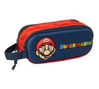 Super Mario 3D - Double 3D Pencil Case, Children's Pencil Case, Ideal for School Age Children, Comfortable and Versatile, Quality and Resistance, 21 x 6 x 8 cm, Navy Blue/Red, M, Casual