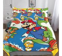 Super Mario 3D Printed Duvet Cover Set Brushed Microfibre Soft Anime Quilt Covers Easy Care Hotel Quality Bedding Sets with Pillowcase 3 Piece Set Double（200x200cm）