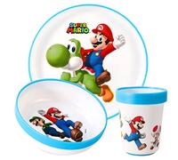 Super Mario 3pcs Reusable Bicolor Kids Dinner Tableware Set - 100% BPA-Free | Premium Plastic Dinnerware Sets Includes Toddler Cups, Plates and Bowls, 100% Safe, BPA Free & Certified Food Safe (US/EU)