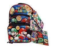 Super Mario 5-Piece Backpack Set with Lunch Box, Gadget Case, Cinch Sack & Snack Pack, Black, Modern