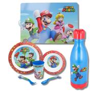 Super Mario 7 Piece Dinner Set With Bottle in Blue Super Mario Blue