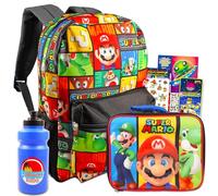 Super Mario Backpack and Lunch Box Set for Kids - Bundle with Mario Backpack, Mario Lunch Bag, Stickers, Water Bottle, More | Super Mario Backpack for Boys 4-6