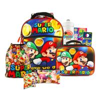 Super Mario Backpack Set - Bundle of a 16"" Backpack Lunch Bag Water Bottle Cinch Gadget Case Create-A-Face Stickers More | Luigi Scho