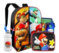 Super Mario Backpack with Lunch Box Set for Kids - Bundle with Mario Backpack Mario Lunch Bag Stickers Water Bottle More | Super Mario B