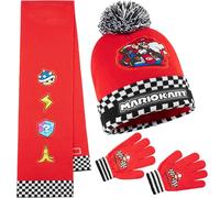 Super Mario Beanie Winter Accessories Set Boys, 2pcs Gloves & Winter Hat | or 3pcs Hat Scarf Gloves, Warm Knit, Boys Gifts (Red 3 Pcs)