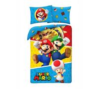 Super Mario Bed Set with Luigi Toad Bowser - Duvet Cover 140 x 200 cm with Pillowcase 70 x 90 cm - 100% Cotton Multi-Coloured