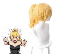 Super Mario Bowsette Princess King Boo Ponytail Blonde Curly Heat Resistant Synthetic Hair Cosplay Prop Halloween + Free Wig Cap