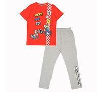 Super Mario Boys Here We Go Long Pyjamas Set, Red/Heather Grey, 4-15 Years