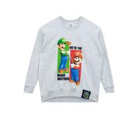 Super Mario Boy's Mario & Luigi Sweatshirt in Grey | Size: 9-11 Years Super Mario Grey 9-11 Years