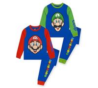 Super Mario Boys Pyjamas, 2 Pack Kids Pjs, Gaming Boys' Pyjama Sets, Mario Pyjamas, Blue 6-7 Years