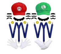 Super Mario Bros Cosplay Props Dome Cotton Caps Gloves Mustache With Suspender Halloween Party Cosplay Prop Red Hat Green Hat