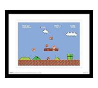 Super Mario Bros Game Scene Framed Art Print (40cm x 30cm) (Blue/White/Black)