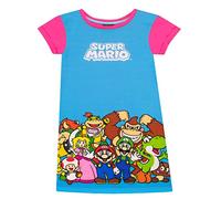 SUPER MARIO BROS Girls Gaming Nightdress Luigi Yoshi and Princess Peach Pink and Blue 10-11 Years