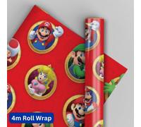 Danilo Promotions Limited Super Mario 4 Metres Wrapping Paper, Gift Wrap Roll 4metres x 70cm Opened. Super Mario Officially Licensed Product, Responsibly Sourced, FSC Multi-Colour