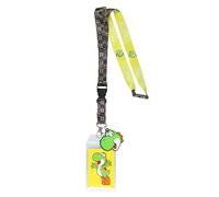 Super Mario Bros Yoshi Badge Lanyard, Reversible Game Inspired Design with 2.5" Yoshi Rubber Pendant