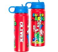 Super Mario Brothers Stainless Steel Personalised Bottle with Straw for Boys - Engraved Name 700ml 100% Leakproof School Water Bottle - Gift For Boys