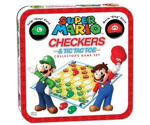 Super Mario Checkers & Tic-Tac-Toe Collector's Game Set | Featuring Super Mario Bros - Mario & Luigi | Collectible Checkers and TicTacToe Perfect for Mario Fans
