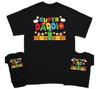 Super Mario Daddio Gaming Fathers Day T Shirt Gift for Daddy Father and Son Daughter Kids Baby Matching T Shirts Gift Set Outfits Top Black 12-14 Years