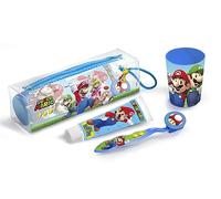 Super Mario Dental Care Kit: Toothbrush with Protection Cap and Soft bristles, Toothpaste & Beaker for Kids