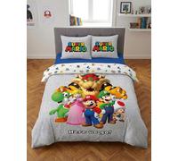 Super Mario Double Duvet Cover 240x220 + 2 Pillowcases 65x65 Reversible | Double bedding | Ultra soft microfibre quick dry | Mario Luigi Peach Yoshi Bowser Toad | 2 designs | Gift