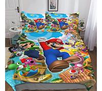 Super Mario Duvet Cover Set, 3D Anime Quilt Cover Bedding Set with Pillowcases,Soft Microfiber for Adults Teenager Kids 3 Pieces Double（200x200cm）