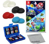 Super Mario Galaxy + Super Mario Galaxy 2 for Nintendo Switch (US Version), with PremGear Thumb Grips (8 pack - Black, Blue, Red & Clear), 24 Slot Game Card Holder & Cleaning Cloth