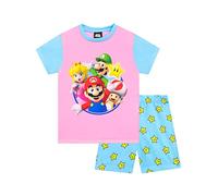 SUPER MARIO Girls Gaming Pyjamas Short Sleeve Nightwear for Kids Pink and Blue 7-8 Years