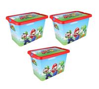 Super Mario Kids Storage Boxes 7L -Officially Licensed, BPA-Free Plastic, Lightweight & Stackable Toy Storage Box with Click Lock Lid -Ideal for Organising Toys, Books and Clothes (Pack of 3)