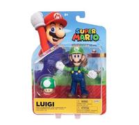 Super Mario Luigi 4 Inch Action Figure with 1-Up Mushroom