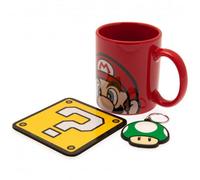 Super Mario Mario Mug And Coaster Set (Pack Of 3) Red/yellow/green (One Size)