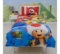 Halantex Nintendo Super Mario Bros Movie Gang Single Duvet Cover & Pillow Case Set - Soft Breathable 100% Cotton Bedding with Pillowcase Reversible for Kids, Girls Boys (SMM003)