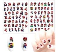 Super Mario Nail Art Sticker, Cute Cartoon Nail Art Decals, 3D Self-Adhesive Nail Stickers, Kawaii Designer Anime Nail Stickers for Girls, Children, Women, Manicure Tips, Decoration (2 Sheets